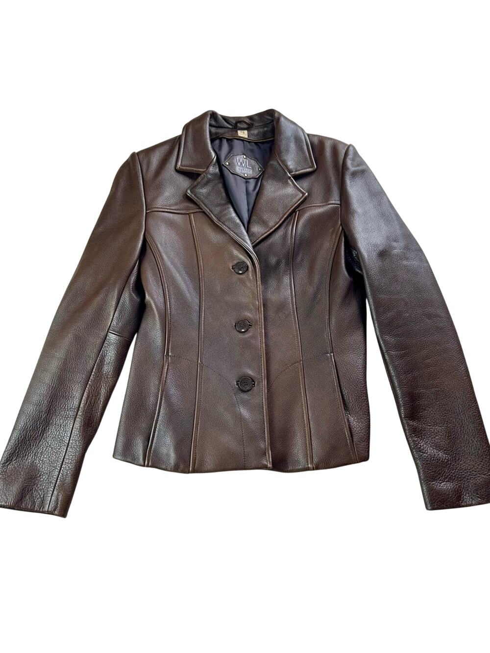 Wilson’s Leather Maxima Jacket Button Front Collar Pockets Lined - BROWN